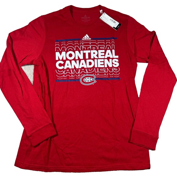 Adidas Mens Medium Red NHL Montreal Canadiens Long Sleeve Amplifier T-Shirt NWT - Picture 1 of 7